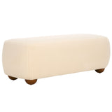 Safavieh Whitley Rectangular Ottoman W/ Wood Legs OTT1302C Cream Faux Shearling / Brown