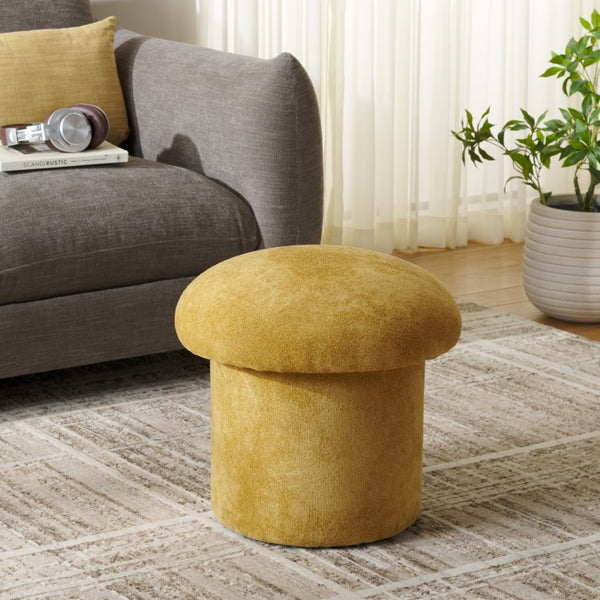 Safavieh Dreid Round Top Ottoman - Stylish Mustard Fabric Accent For Living Room, Bedroom, Or Lounge Use OTT1305A
