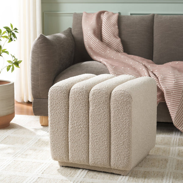 Safavieh Joseph Square Ottoman - Elegant Minimalist Accent Piece Offering Plush Comfort And Versatile Style Beige Boucle OTT1307A