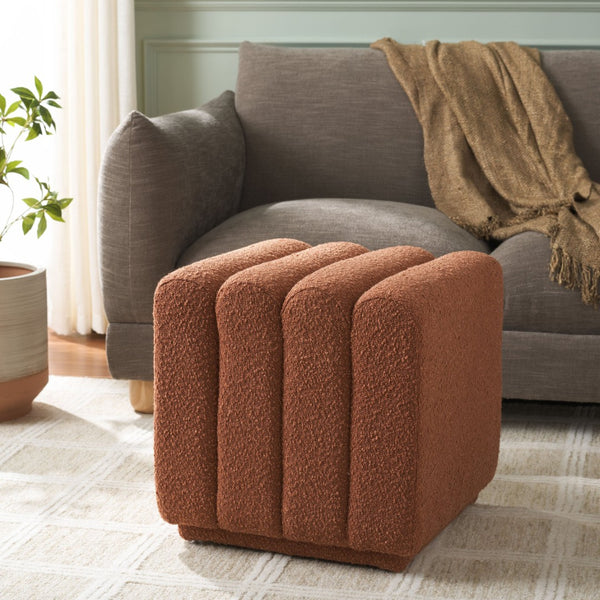 Safavieh Joseph Square Ottoman - Elegant Minimalist Accent Piece Offering Plush Comfort And Versatile Style Rust Boucle OTT1307B