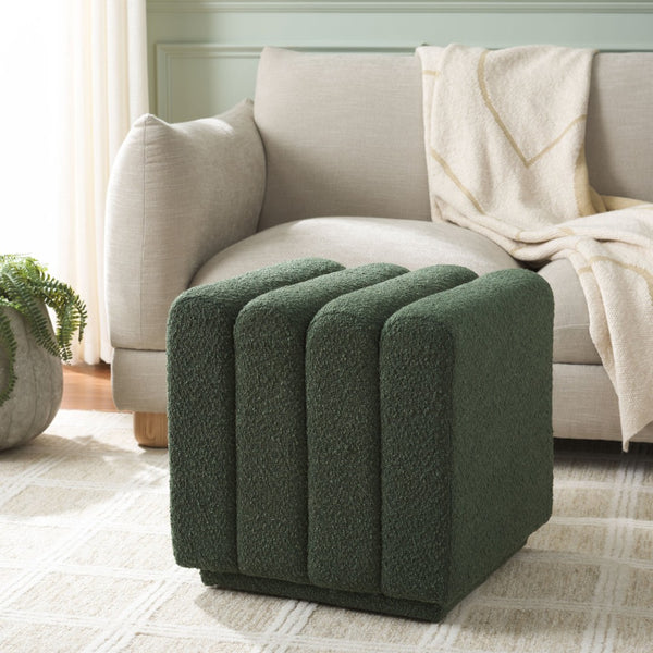 Safavieh Joseph Square Ottoman - Elegant Minimalist Accent Piece Offering Plush Comfort And Versatile Style Pine Green Boucle OTT1307C