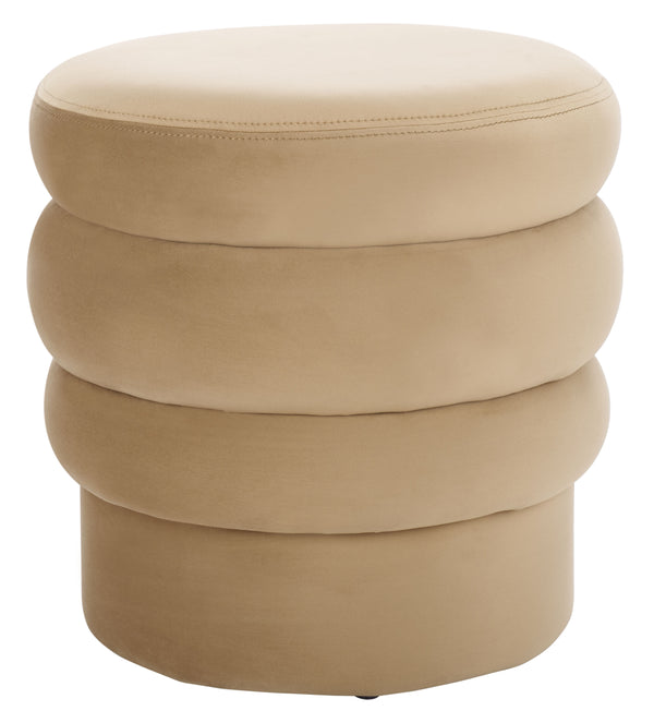 Safavieh Rohan Layered Ottoman - Luxurious Comfort And Style For Your Living Space, Perfect For Relaxation Tan Wood,Fabric,Foam Ott1309b