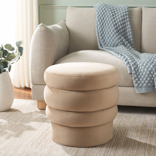 Safavieh Rohan Layered Ottoman - Plush Accent Piece For Living Room, Bedroom, Or Entryway With Modern Design Tan OTT1309B
