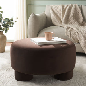 Safavieh Naref Cocktail Ottoman - Elegant Upholstered Footrest With Versatile Style For Living Space Comfort Chocolate OTT1312A