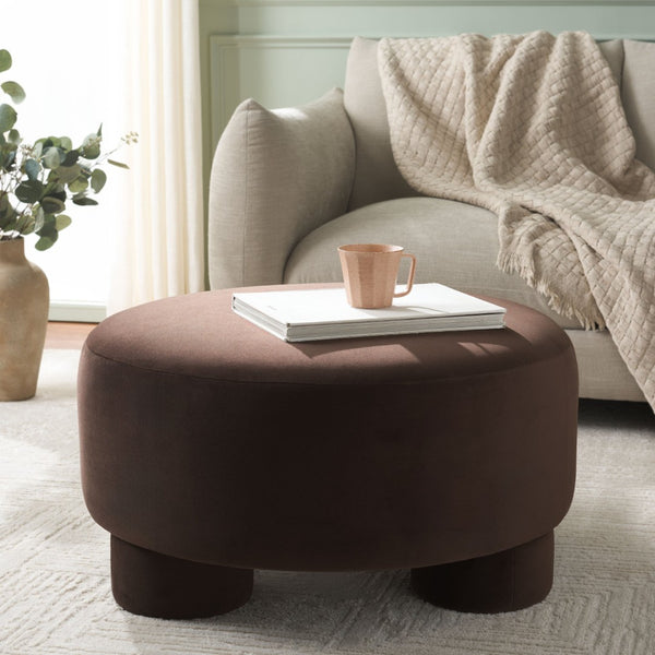 Safavieh Naref Cocktail Ottoman - Elegant Upholstered Footrest With Versatile Style For Living Space Comfort Chocolate OTT1312A