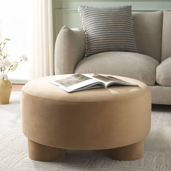 Safavieh Naref Cocktail Ottoman - Elegant Upholstered Footrest With Versatile Style For Living Space Comfort Tan OTT1312B