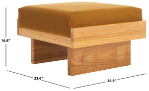 Safavieh Tarilynn Ottoman - Plush Velvet Footstool & Extra Seat With Stylish Rubberwood Frame For Any Room Mustard / Natural OTT3400A