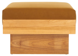 Safavieh Tarilynn Ottoman - Plush Velvet Footstool & Extra Seat With Stylish Rubberwood Frame For Any Room Mustard / Natural OTT3400A