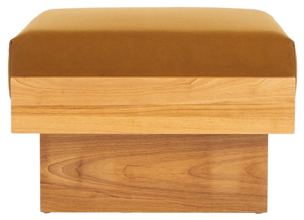 Safavieh Tarilynn Ottoman - Plush Velvet Footstool & Extra Seat With Stylish Rubberwood Frame For Any Room Mustard / Natural OTT3400A