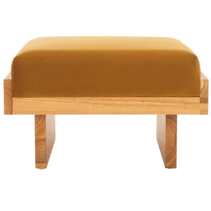 Safavieh Tarilynn Ottoman - Plush Velvet Footstool & Extra Seat With Stylish Rubberwood Frame For Any Room Mustard / Natural OTT3400A