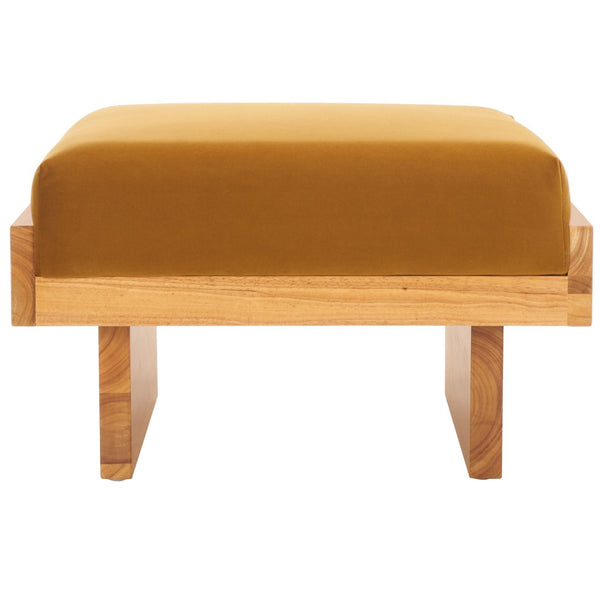 Safavieh Tarilynn Ottoman - Plush Velvet Footstool & Extra Seat With Stylish Rubberwood Frame For Any Room Mustard / Natural OTT3400A