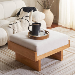 Safavieh Tarilynn Ottoman - Plush Velvet Footstool & Extra Seat With Stylish Rubberwood Frame For Any Room Cream / Natural OTT3400B