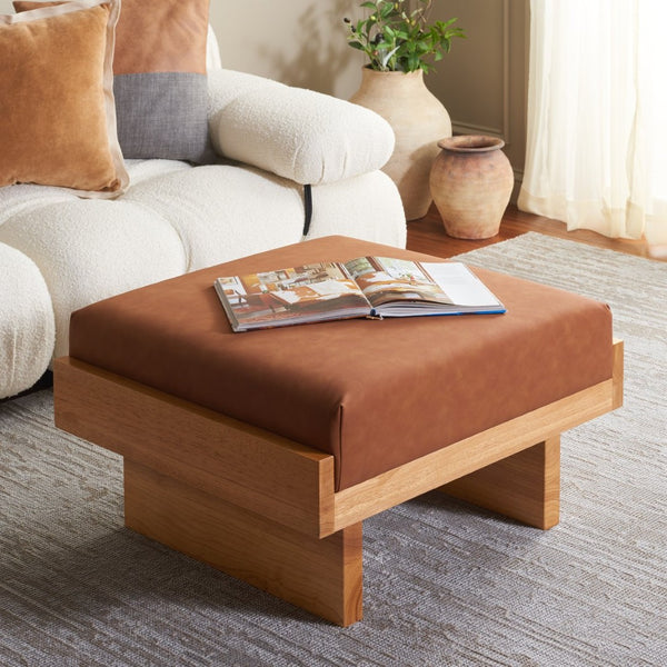 Safavieh Tarilynn Ottoman - Plush Velvet Footstool & Extra Seat With Stylish Rubberwood Frame For Any Room Congac / Natural OTT3400C