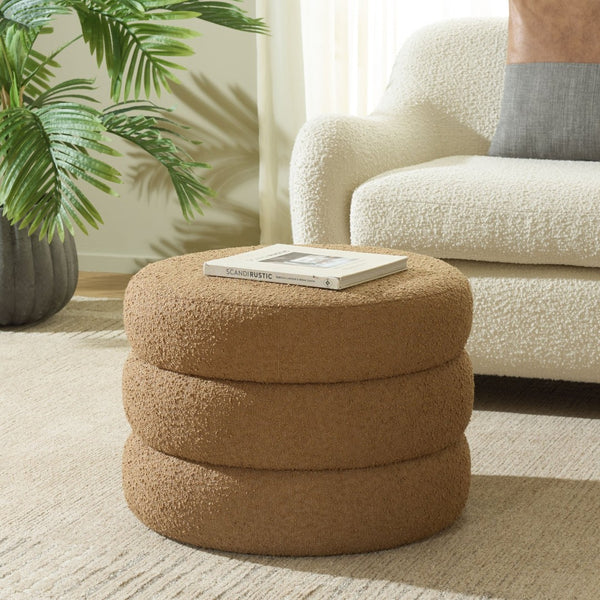 Safavieh Ryth Chic Boucle Ottoman - Versatile Cylindrical Accent For Extra Seating, Footrest, Or Decor Tan OTT3401B