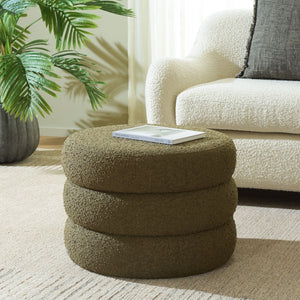 Safavieh Ryth Chic Boucle Ottoman - Versatile Cylindrical Accent For Extra Seating, Footrest, Or Decor Olive OTT3401C