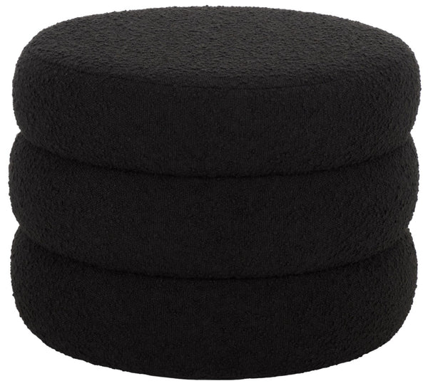 Safavieh Ryth Chic Boucle Ottoman - Versatile Cylindrical Accent For Extra Seating, Footrest, Or Decor Black OTT3401F