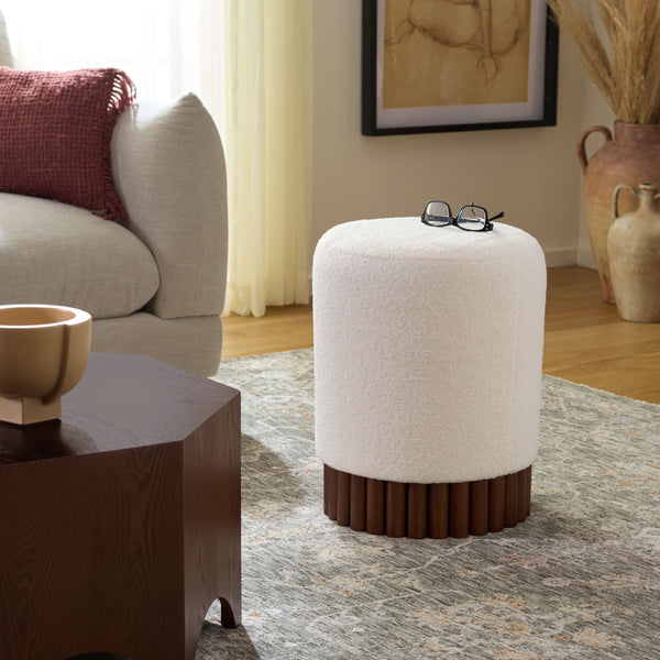 Safavieh Cerna Ottoman - Elegant Off White & Dark Brown Home Furniture For Stylish Living Room Decor Off White ,Dark Brown Wood,Foam,Fabric Ott3402a