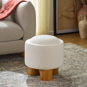 Safavieh Posner Ottoman - Elegant Ivory/Natural Fabric, Durable Rubberwood, Plush Foam Comfort For Stylish Relaxation Ivory ,Natural Wood,Foam,Fabric Ott3403a