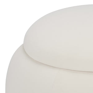 Siara Round Storage Ottoman With Hidden Compartment, Cream Upholstery, Durable Plywood Frame Pmid
