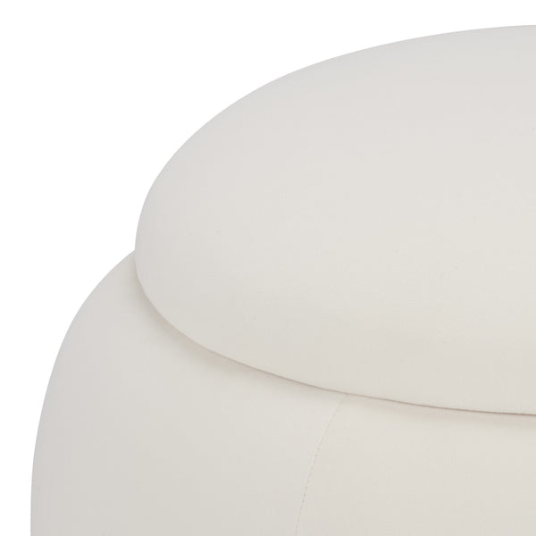 Siara Round Storage Ottoman With Hidden Compartment, Cream Upholstery, Durable Plywood Frame Pmid