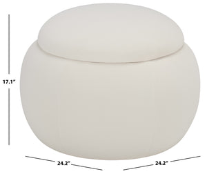 Siara Round Storage Ottoman With Hidden Compartment, Cream Upholstery, Durable Plywood Frame Pmid