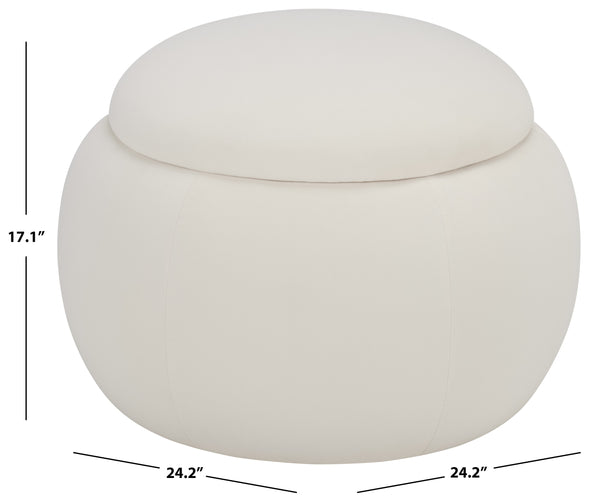 Siara Round Storage Ottoman With Hidden Compartment, Cream Upholstery, Durable Plywood Frame Pmid