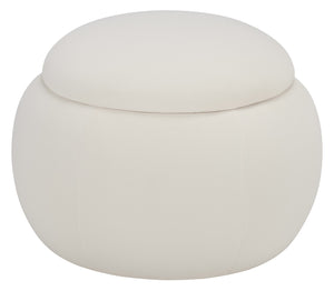 Siara Round Storage Ottoman With Hidden Compartment, Cream Upholstery, Durable Plywood Frame Pmid