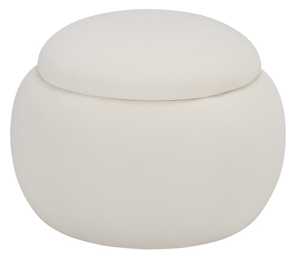 Siara Round Storage Ottoman With Hidden Compartment, Cream Upholstery, Durable Plywood Frame Pmid