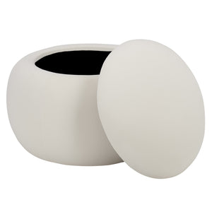 Siara Round Storage Ottoman With Hidden Compartment, Cream Upholstery, Durable Plywood Frame Pmid