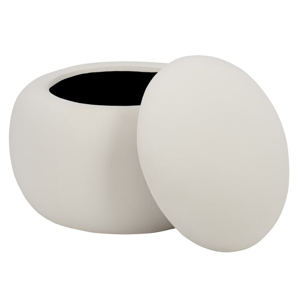 Siara Round Storage Ottoman With Hidden Compartment, Cream Upholstery, Durable Plywood Frame Pmid