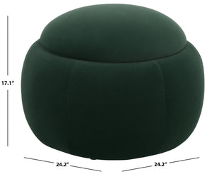 Siara Round Storage Ottoman With Hidden Compartment, Cream Upholstery, Durable Plywood Frame Pmid