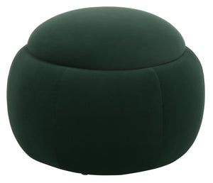 Siara Round Storage Ottoman With Hidden Compartment, Cream Upholstery, Durable Plywood Frame Pmid