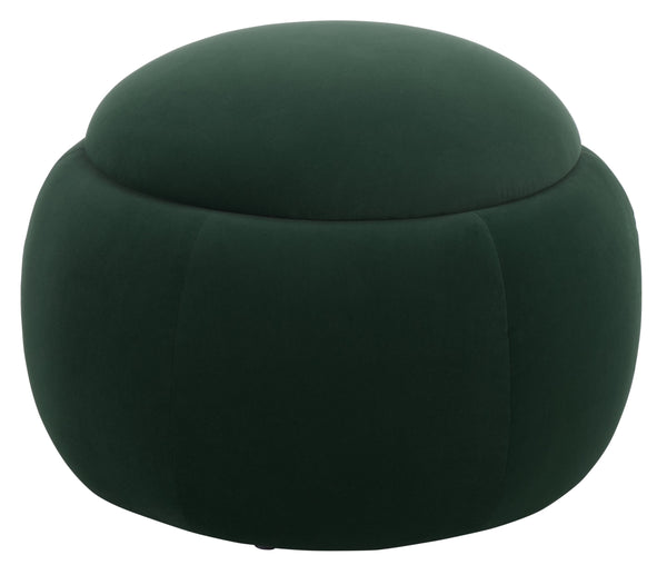 Siara Round Storage Ottoman With Hidden Compartment, Cream Upholstery, Durable Plywood Frame Pmid