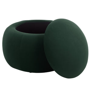 Siara Round Storage Ottoman With Hidden Compartment, Cream Upholstery, Durable Plywood Frame Pmid