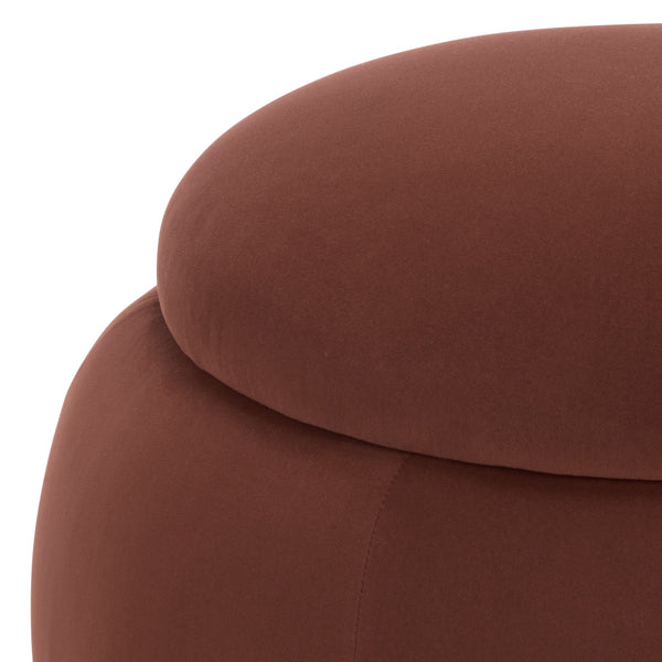 Siara Round Storage Ottoman With Hidden Compartment, Cream Upholstery, Durable Plywood Frame Pmid
