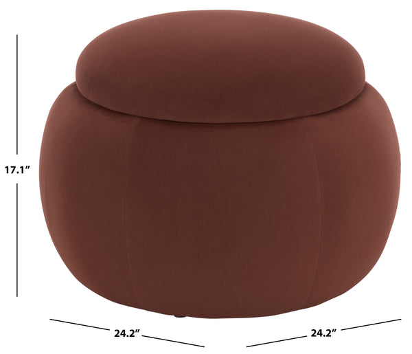 Siara Round Storage Ottoman With Hidden Compartment, Cream Upholstery, Durable Plywood Frame Pmid