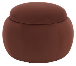 Siara Round Storage Ottoman With Hidden Compartment, Cream Upholstery, Durable Plywood Frame Pmid