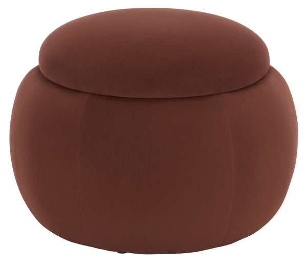 Siara Round Storage Ottoman With Hidden Compartment, Cream Upholstery, Durable Plywood Frame Pmid