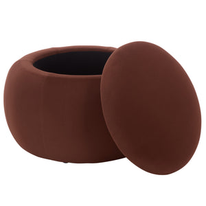 Siara Round Storage Ottoman With Hidden Compartment, Cream Upholstery, Durable Plywood Frame Pmid
