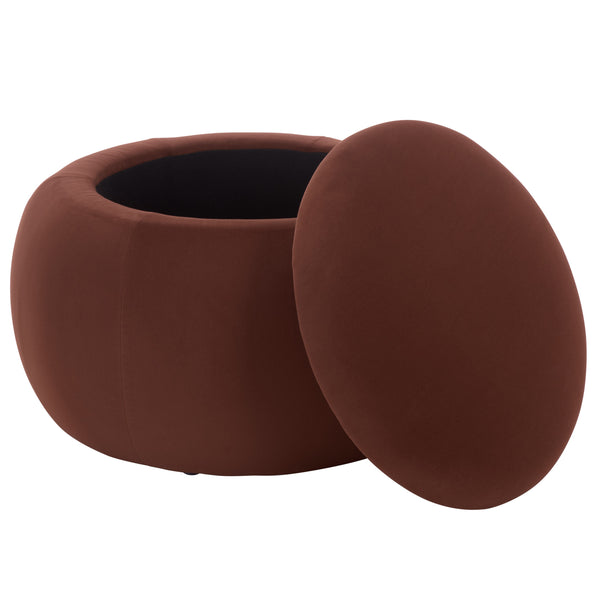 Siara Round Storage Ottoman With Hidden Compartment, Cream Upholstery, Durable Plywood Frame Pmid