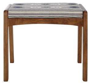 Safavieh Ute Ottoman - Stylish Navy-White Cotton Upholstered Footstool With Durable Mango Wood Frame Design OTT3700A