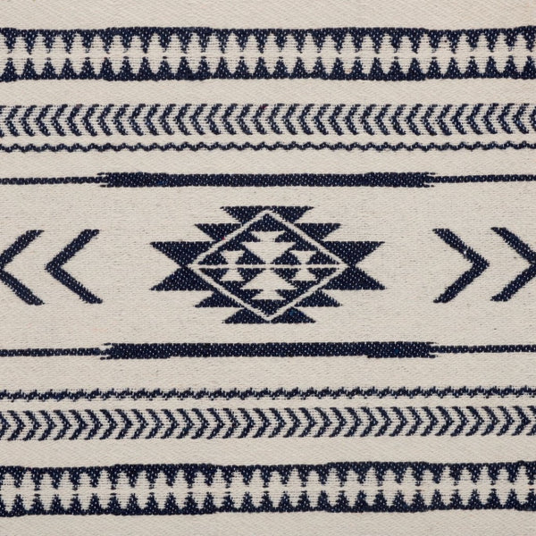 Safavieh Ute Ottoman - Stylish Navy-White Cotton Upholstered Footstool With Durable Mango Wood Frame Design OTT3700A