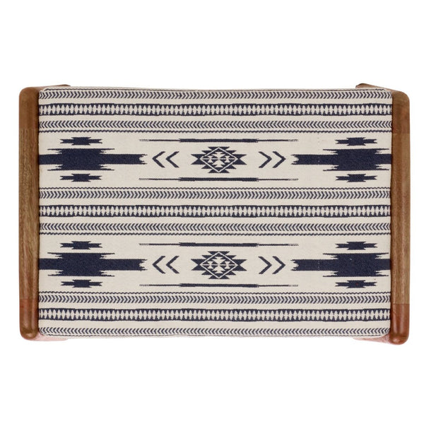Safavieh Ute Ottoman - Stylish Navy-White Cotton Upholstered Footstool With Durable Mango Wood Frame Design OTT3700A
