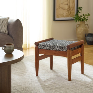 Safavieh Elmar Ottoman - Chic Navy And White Cotton Seat With Solid Mango Wood Frame For Elegant Interiors OTT3702A