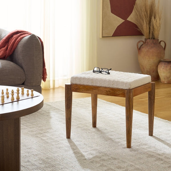 Safavieh Jutta Ottoman - Multifunctional Accent Piece With Sculpted Mango Wood Frame & Cream Upholstery Design OTT3703A
