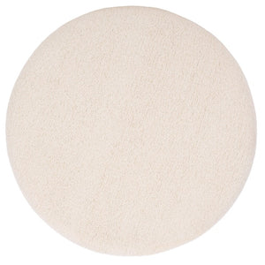 Safavieh Evgenia Round Ottoman Cream Upholstered Top Walnut Legs Modern Living Room Accent White OTT3704A