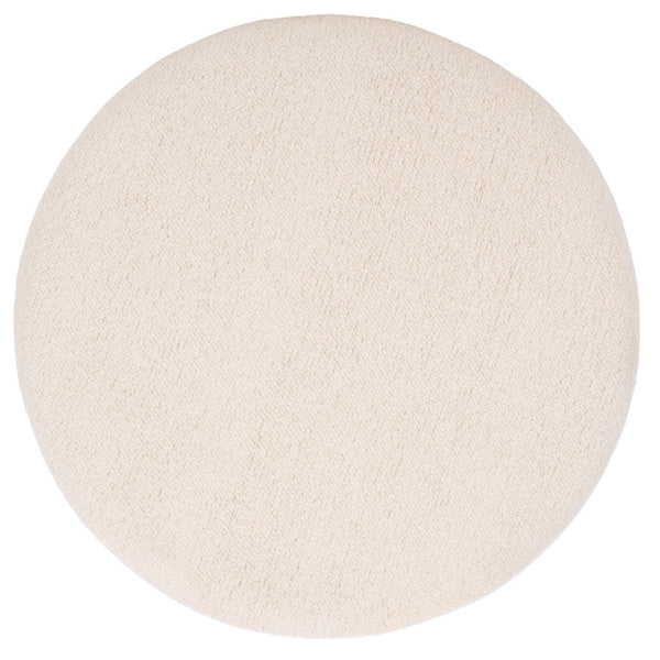Safavieh Evgenia Round Ottoman Cream Upholstered Top Walnut Legs Modern Living Room Accent White OTT3704A