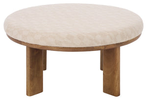 Safavieh Evgenia Round Ottoman Cream Upholstered Top Walnut Legs Modern Living Room Accent Cream OTT3704B