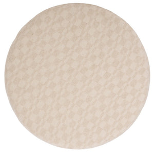 Safavieh Evgenia Round Ottoman Cream Upholstered Top Walnut Legs Modern Living Room Accent Cream OTT3704B
