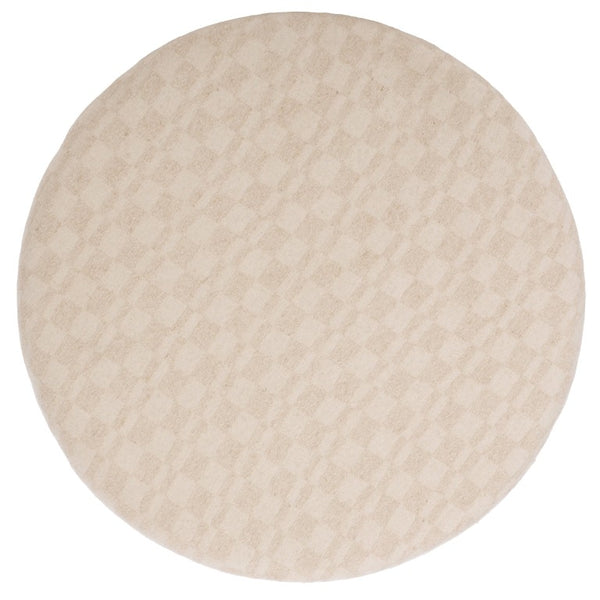 Safavieh Evgenia Round Ottoman Cream Upholstered Top Walnut Legs Modern Living Room Accent Cream OTT3704B